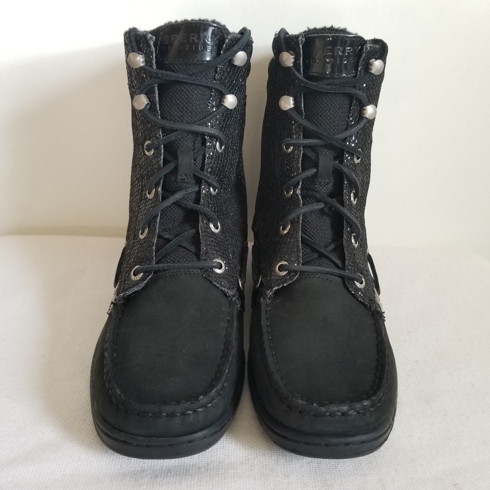 Sperry Black Lace Up Sparkle Boot - image 1